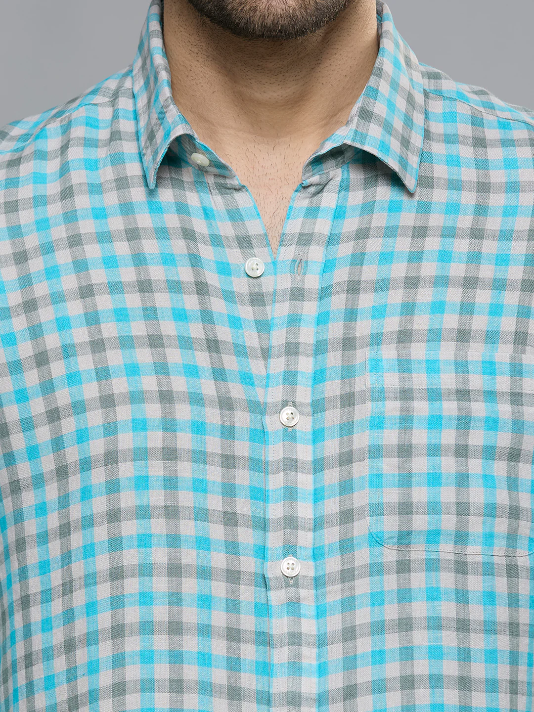 Men's Blue Checks Slim Fit Shirts - Image 7