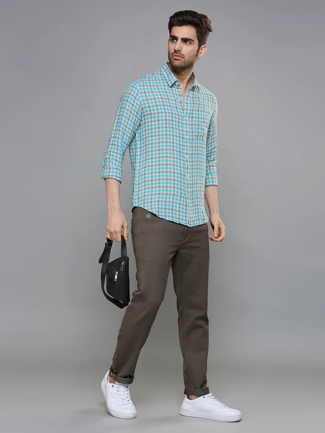 Men's Blue Checks Slim Fit Shirts - Image 8