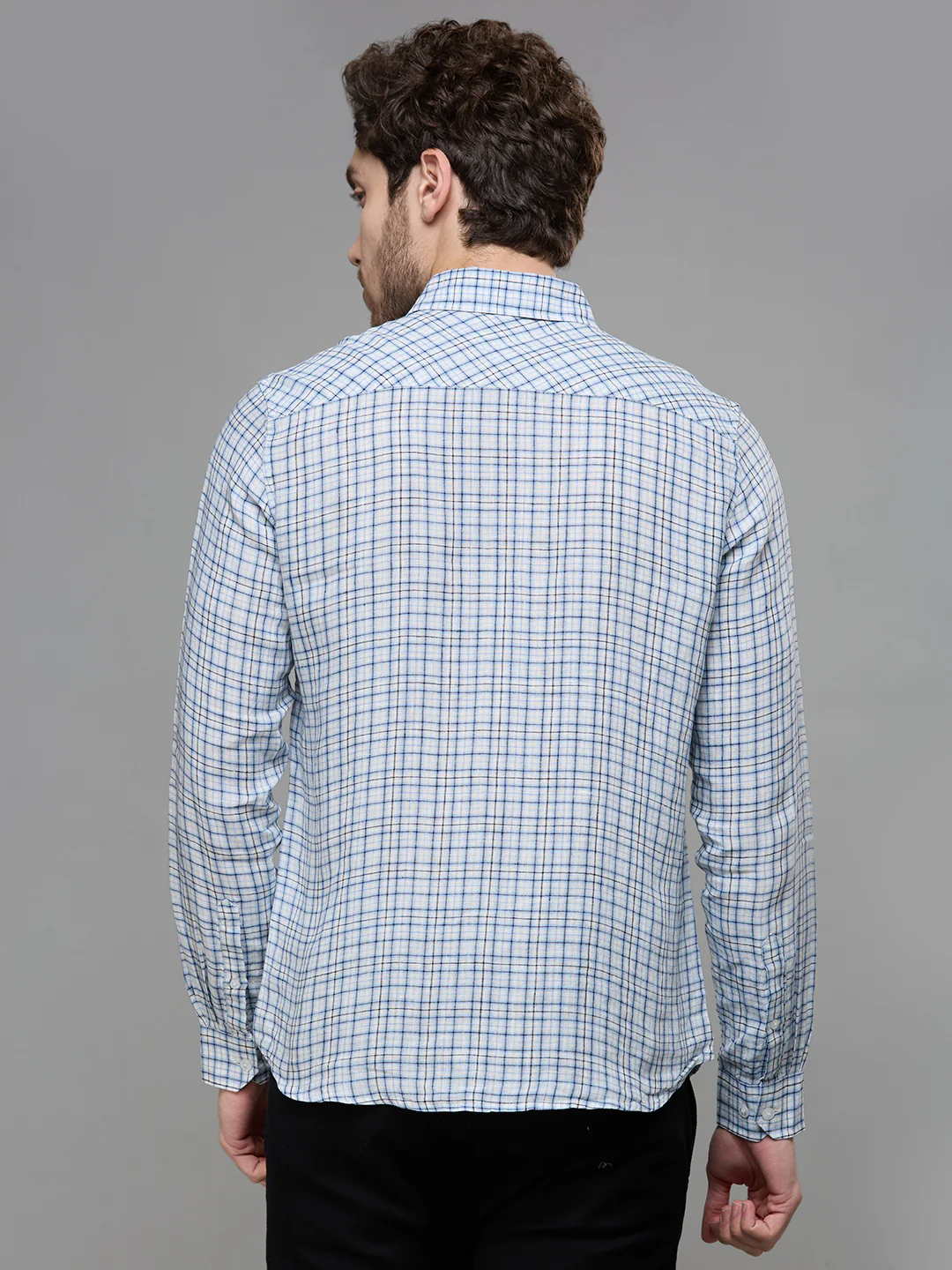 Men's Blue Checks Slim Fit Shirts - Image 6