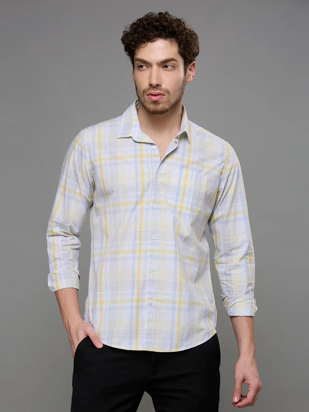 Men's Blue Checks Slim Fit Shirts - Image 3