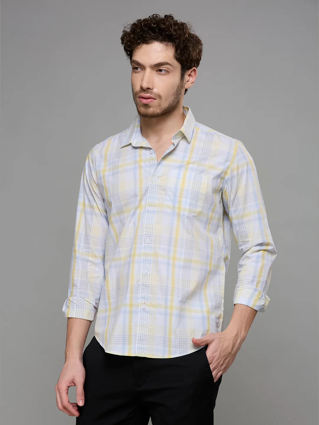 Men's Blue Checks Slim Fit Shirts - Image 4