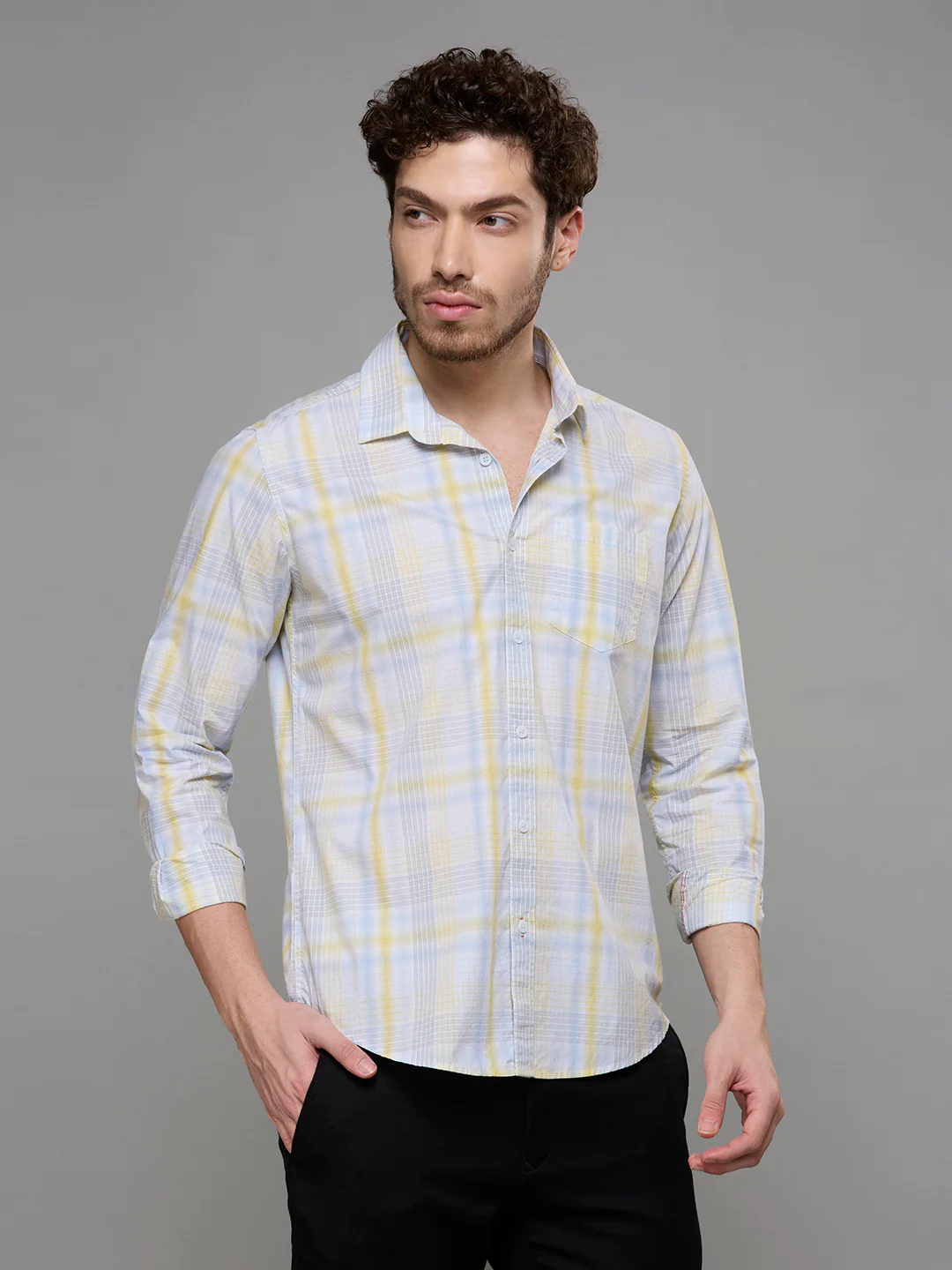 Men's Blue Checks Slim Fit Shirts - Image 5
