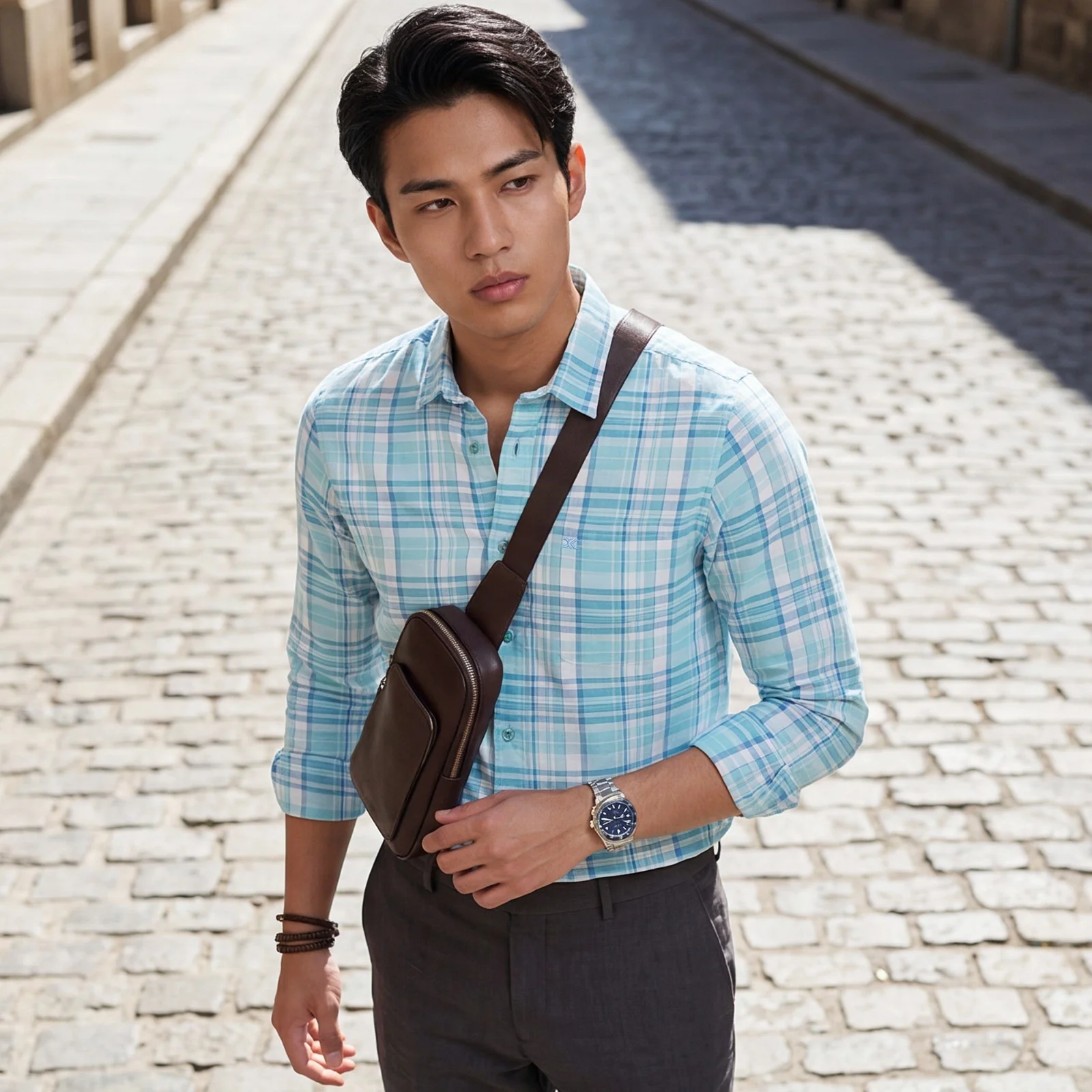 Men's Blue Checks Slim Fit Shirts - Image 2