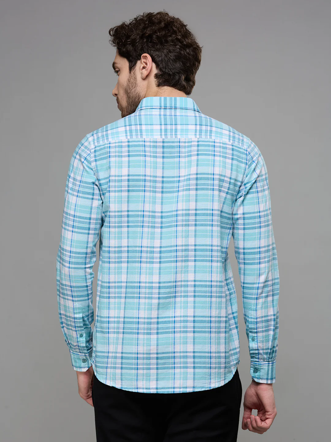 Men's Blue Checks Slim Fit Shirts - Image 6