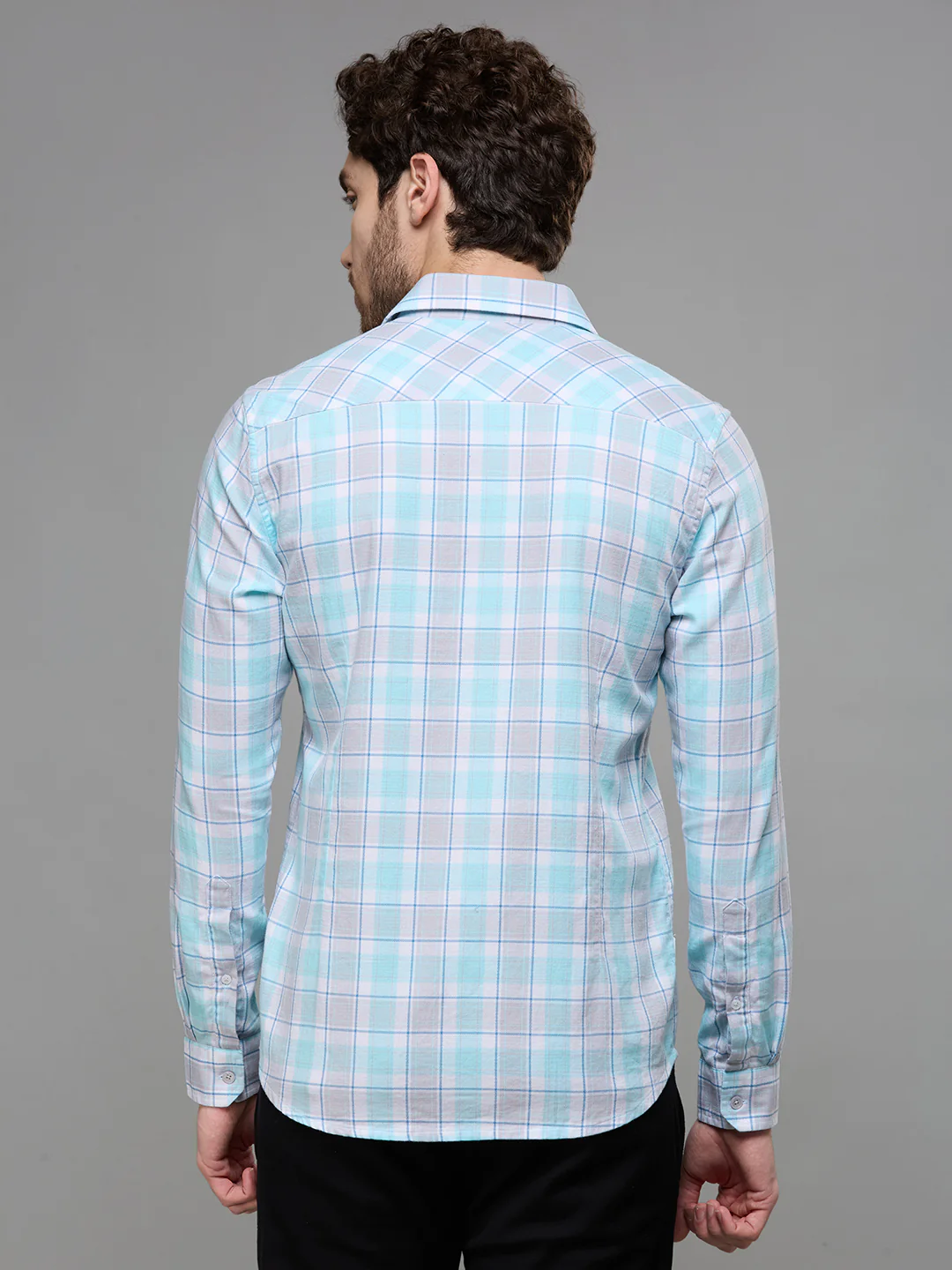 Men's Blue Checks Slim Fit Shirts - Image 6
