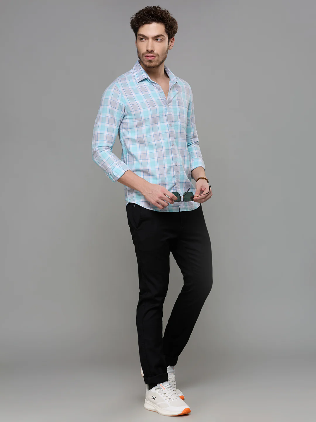 Men's Blue Checks Slim Fit Shirts - Image 8