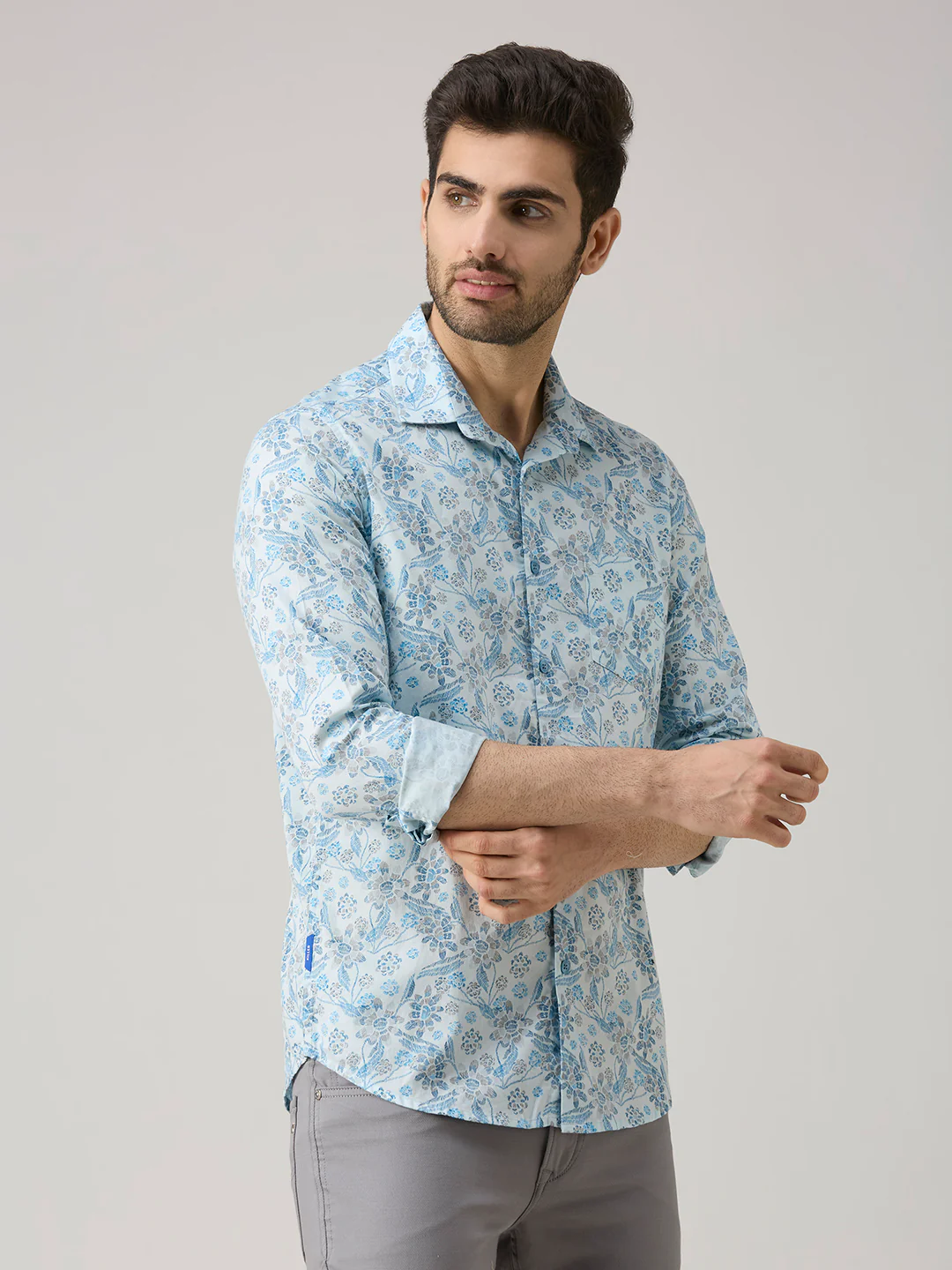 Men's Blue Printed Slim Fit Shirts - Image 5