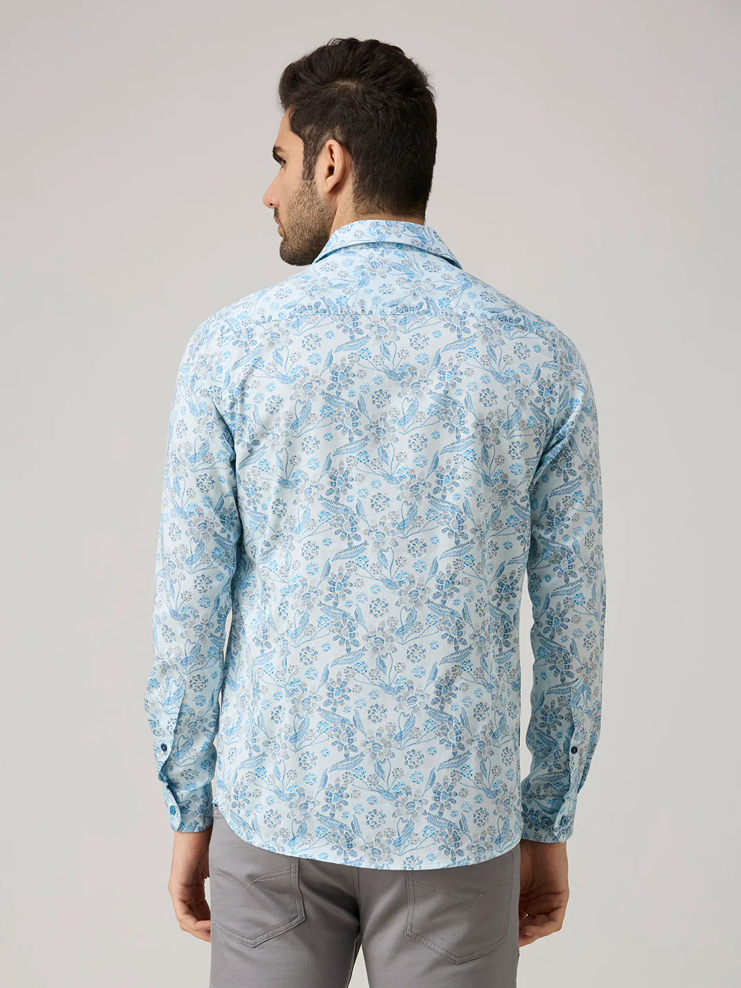 Men's Blue Printed Slim Fit Shirts - Image 6