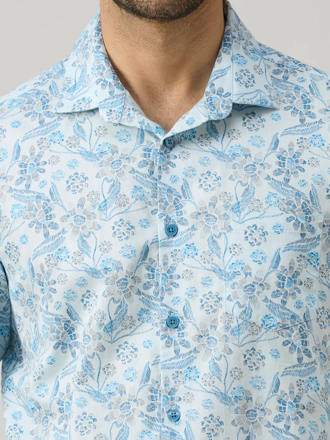 Men's Blue Printed Slim Fit Shirts - Image 7