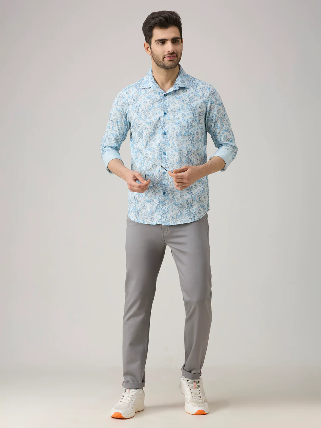 Men's Blue Printed Slim Fit Shirts - Image 8