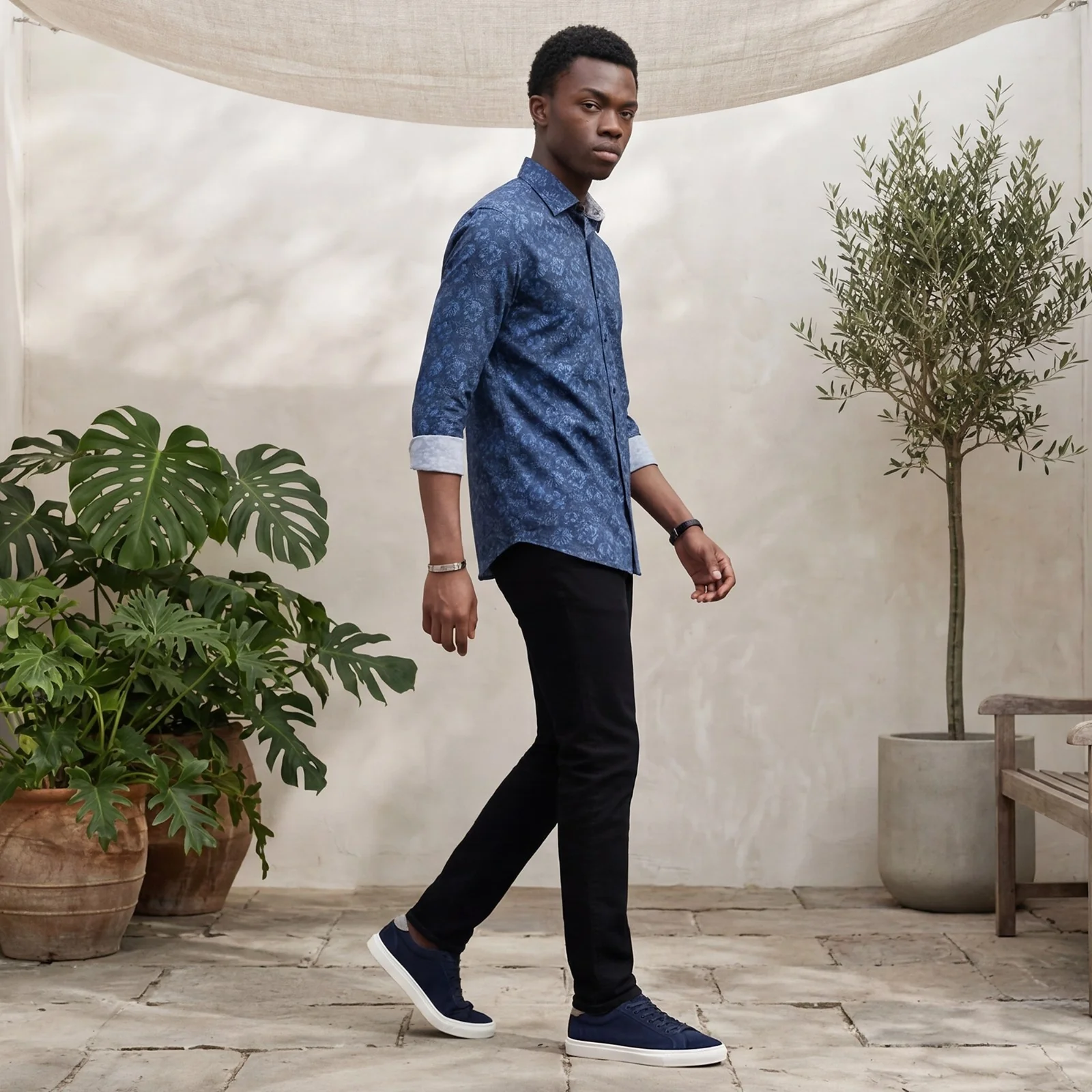 Men's Blue Printed Slim Fit Shirts