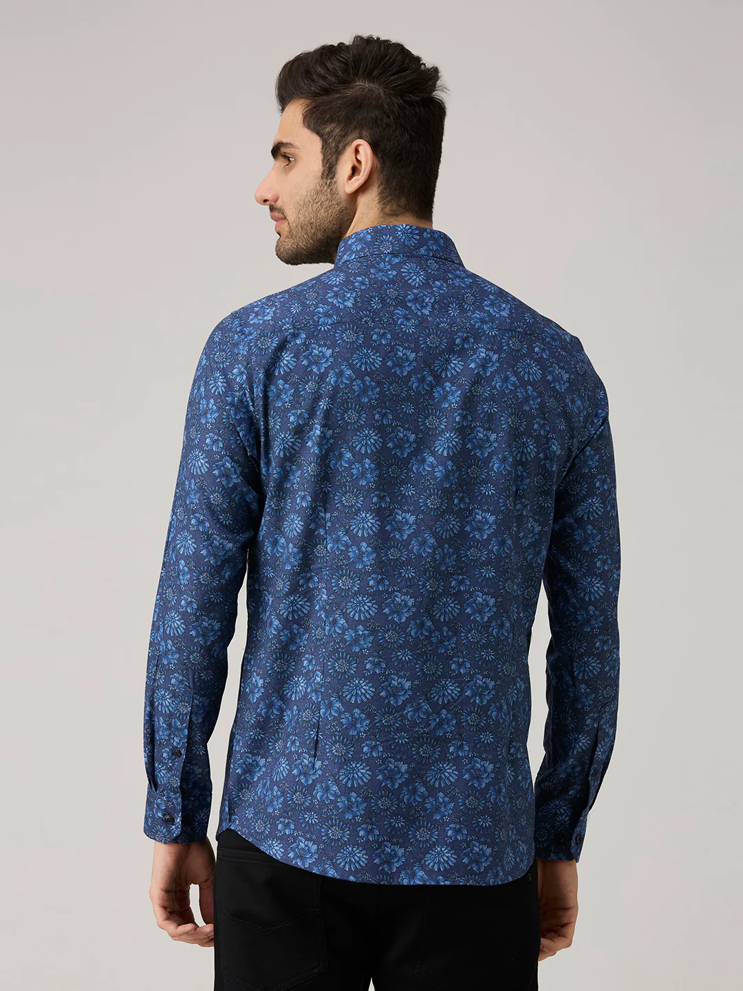 Men's Blue Printed Slim Fit Shirts - Image 6