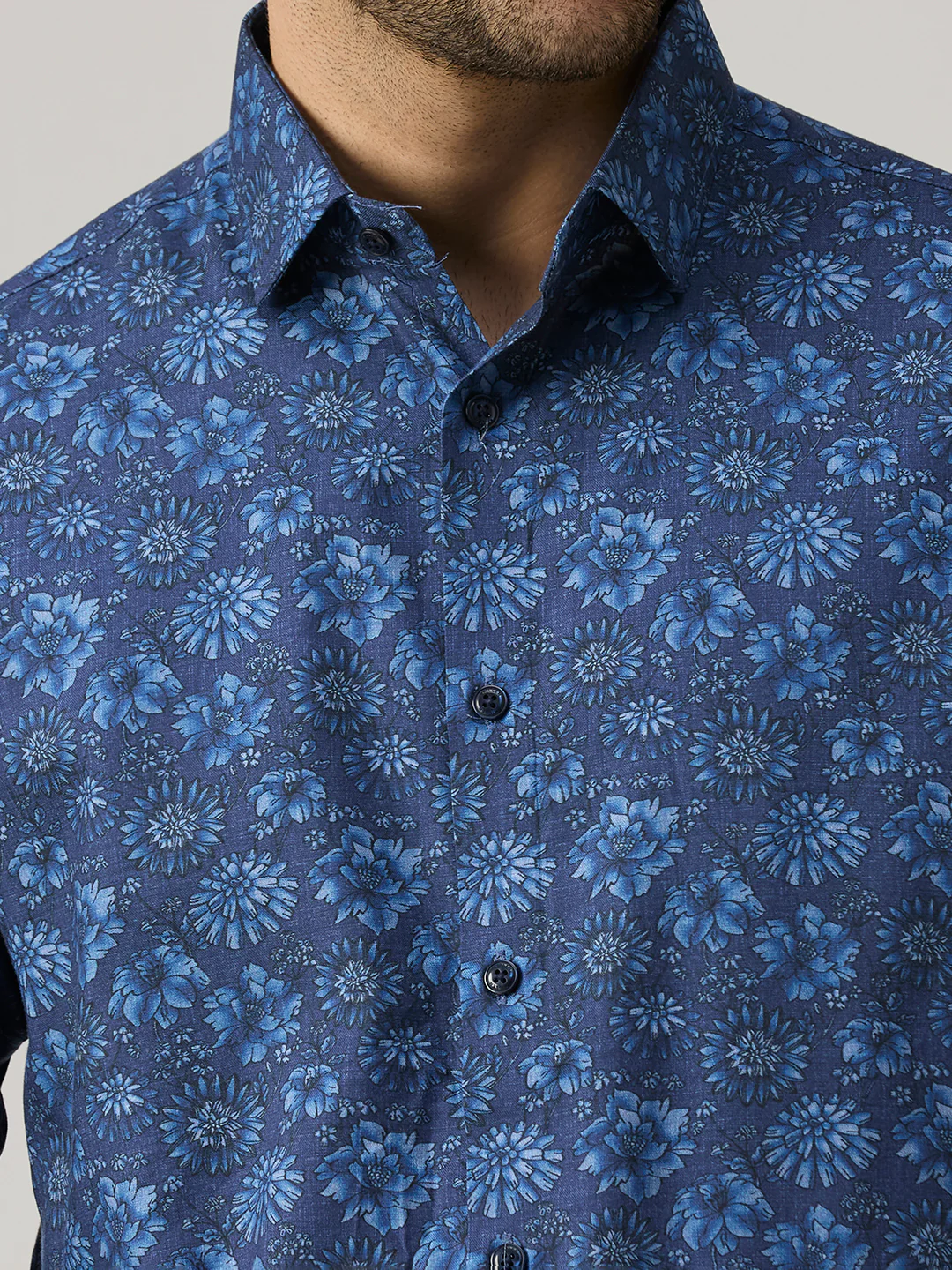 Men's Blue Printed Slim Fit Shirts - Image 7