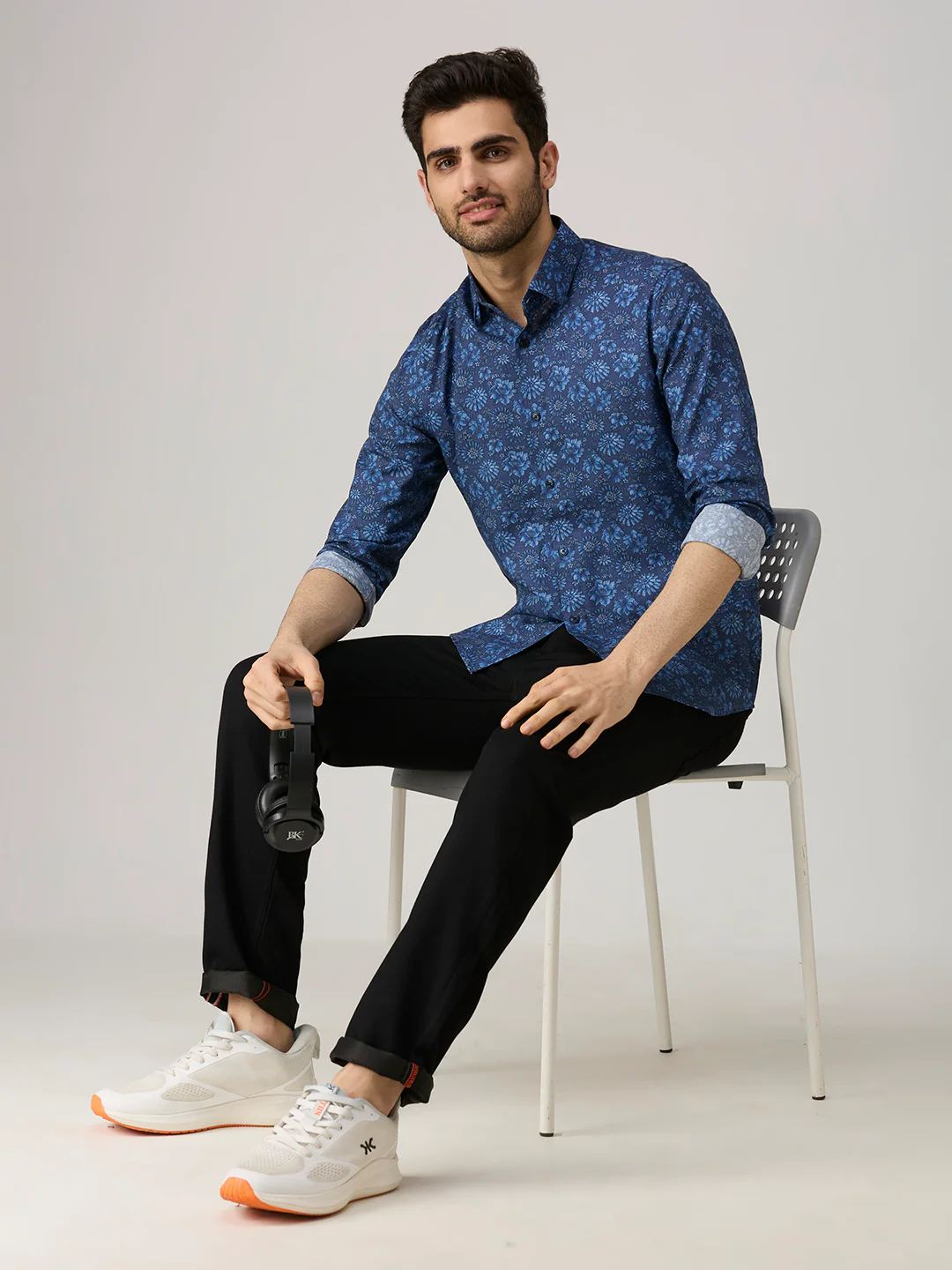 Men's Blue Printed Slim Fit Shirts - Image 8