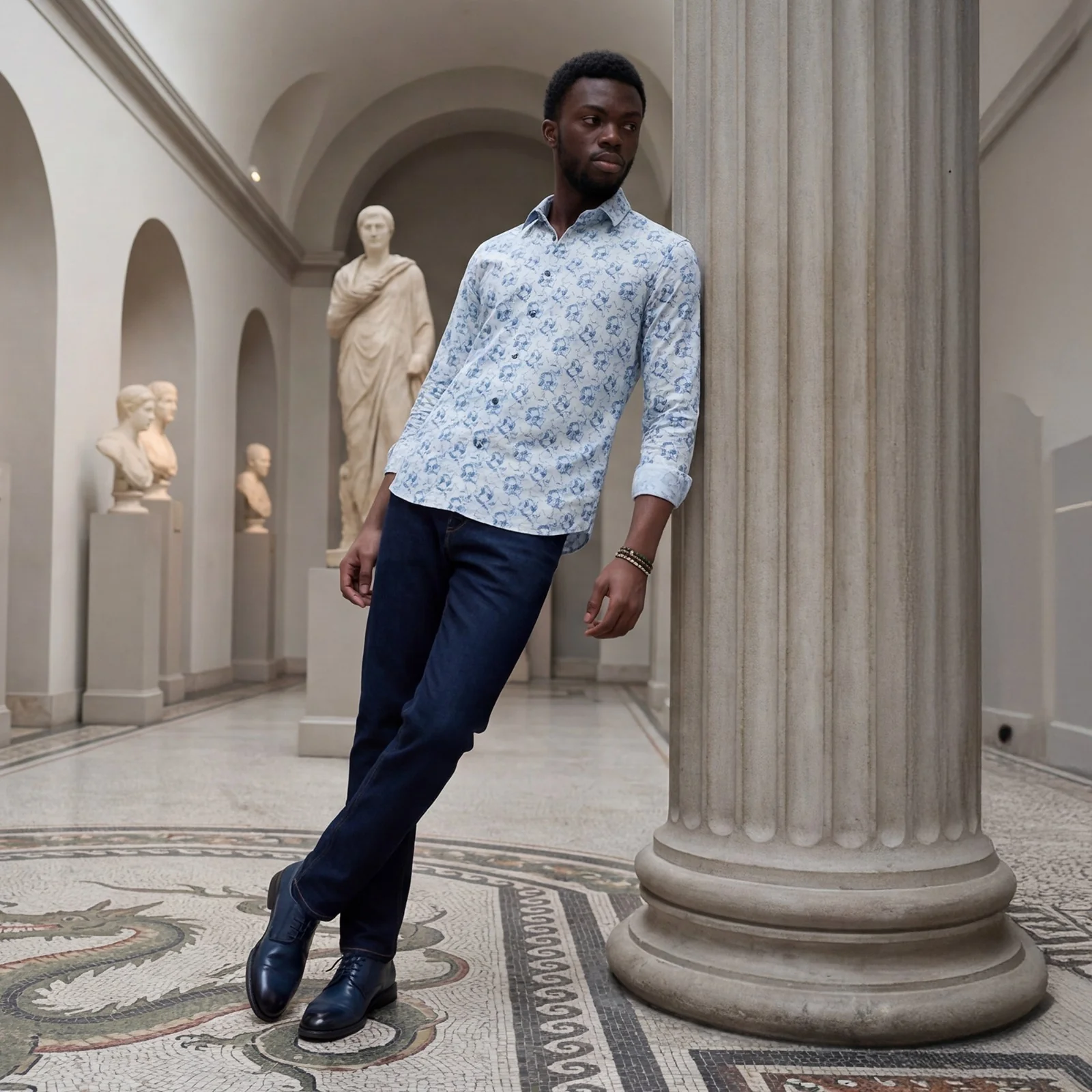 Men's Blue Printed Slim Fit Shirts