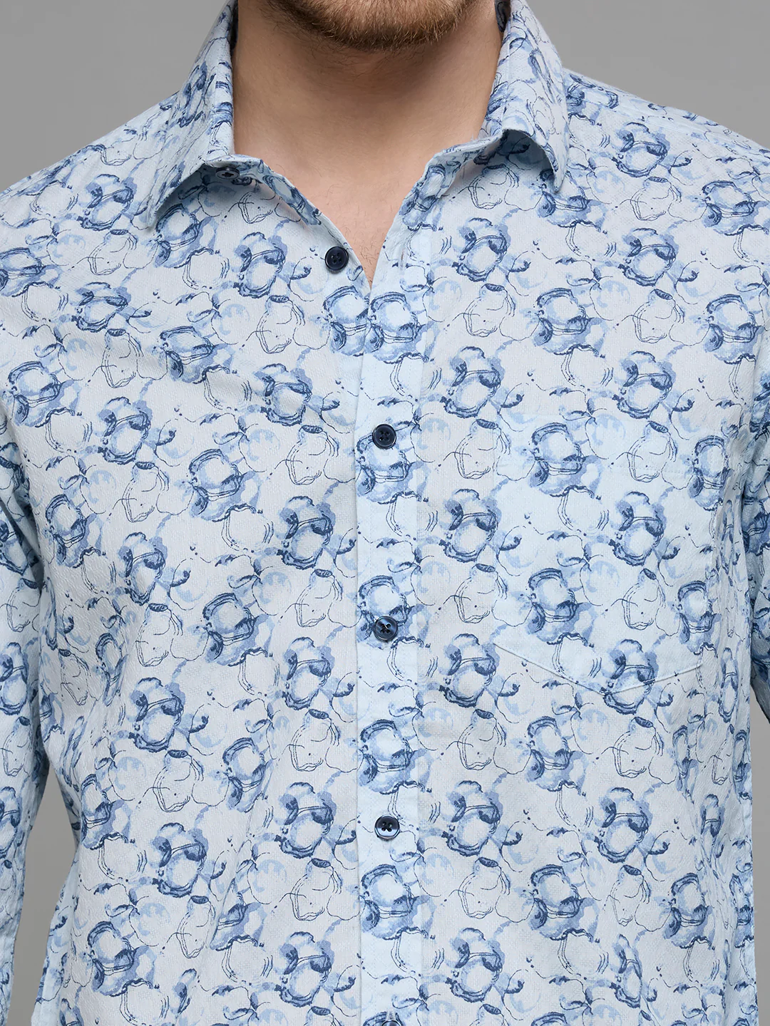 Men's Blue Printed Slim Fit Shirts - Image 7