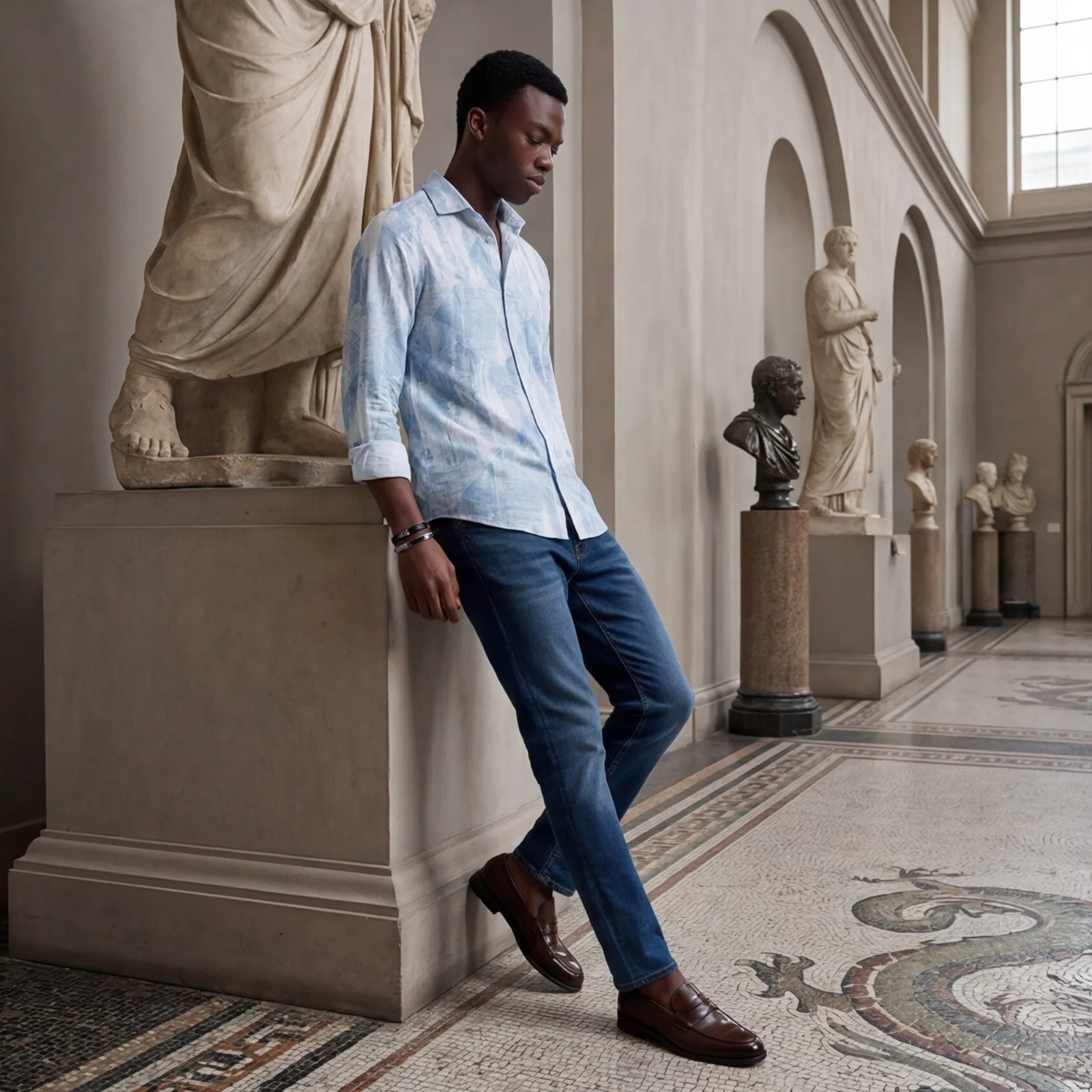 Men's Blue Printed Slim Fit Shirts
