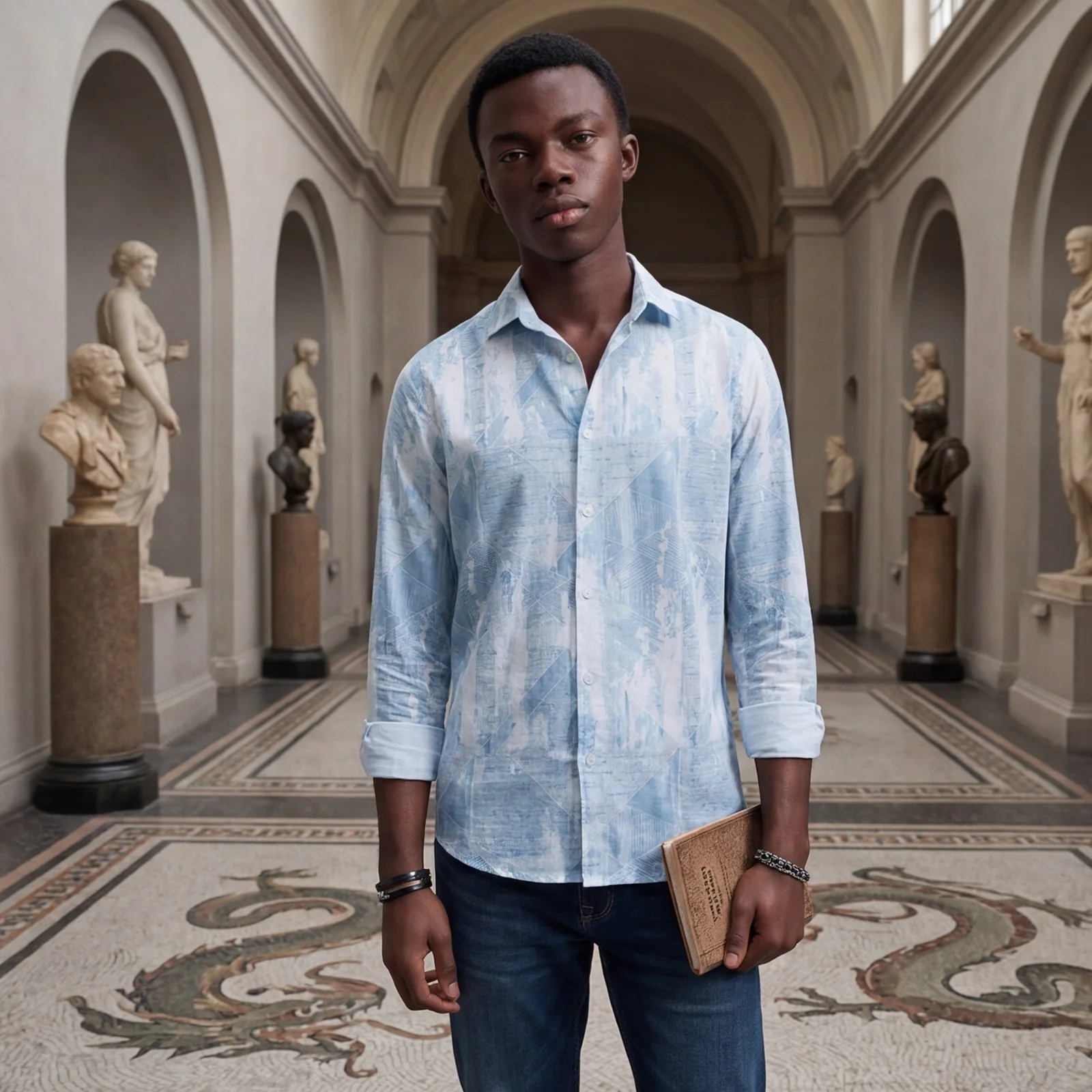 Men's Blue Printed Slim Fit Shirts - Image 2