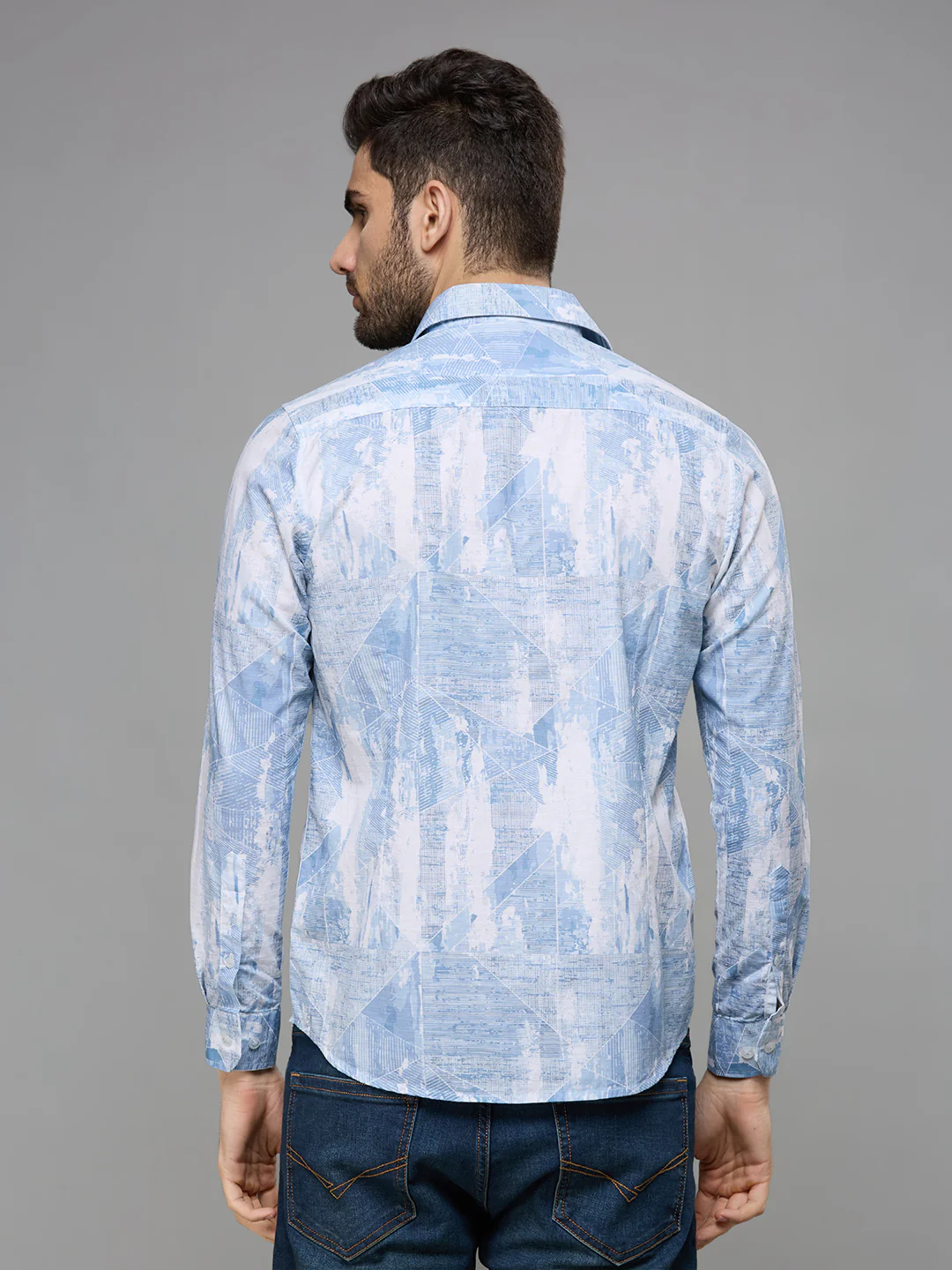 Men's Blue Printed Slim Fit Shirts - Image 6