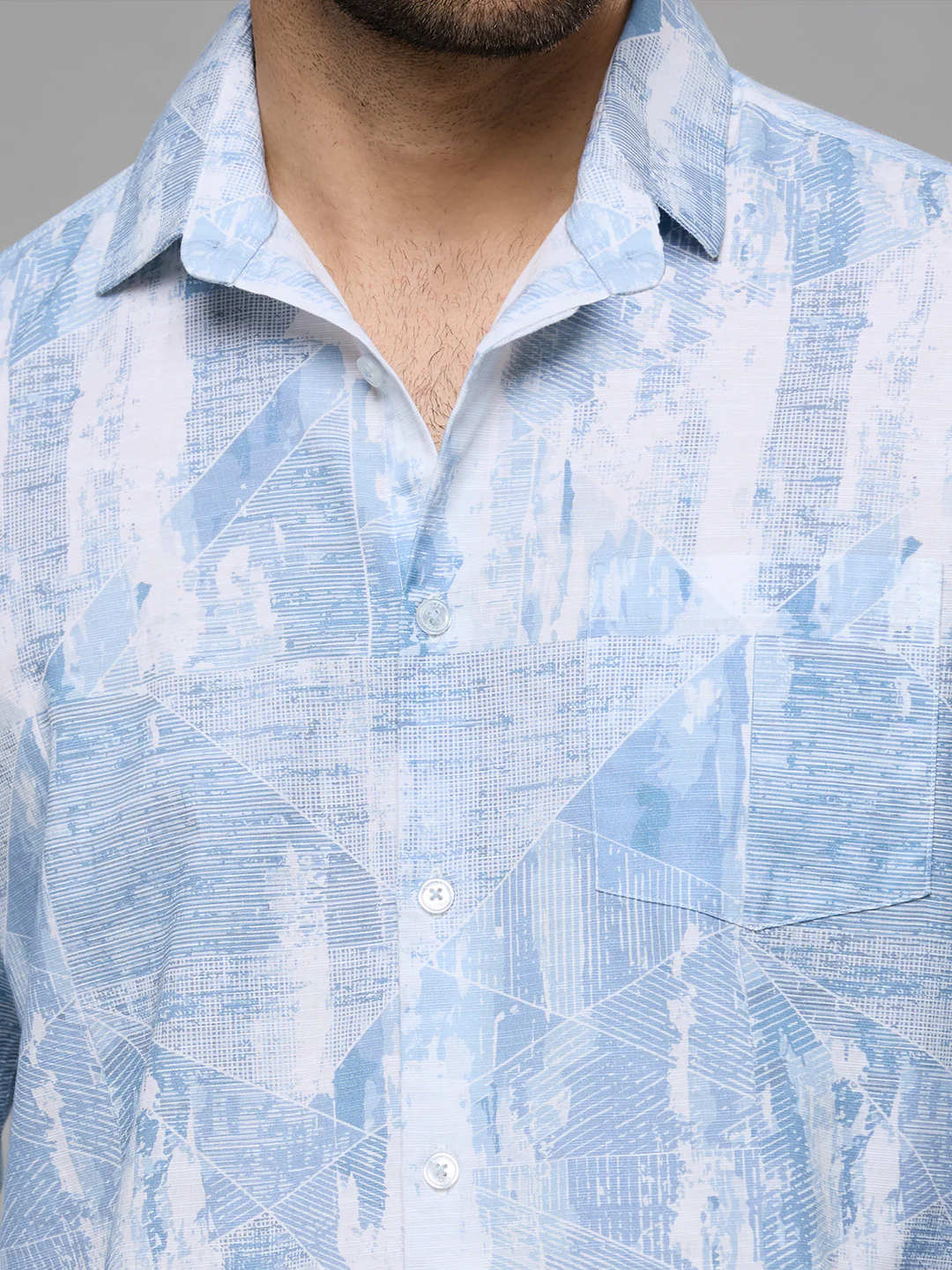 Men's Blue Printed Slim Fit Shirts - Image 7