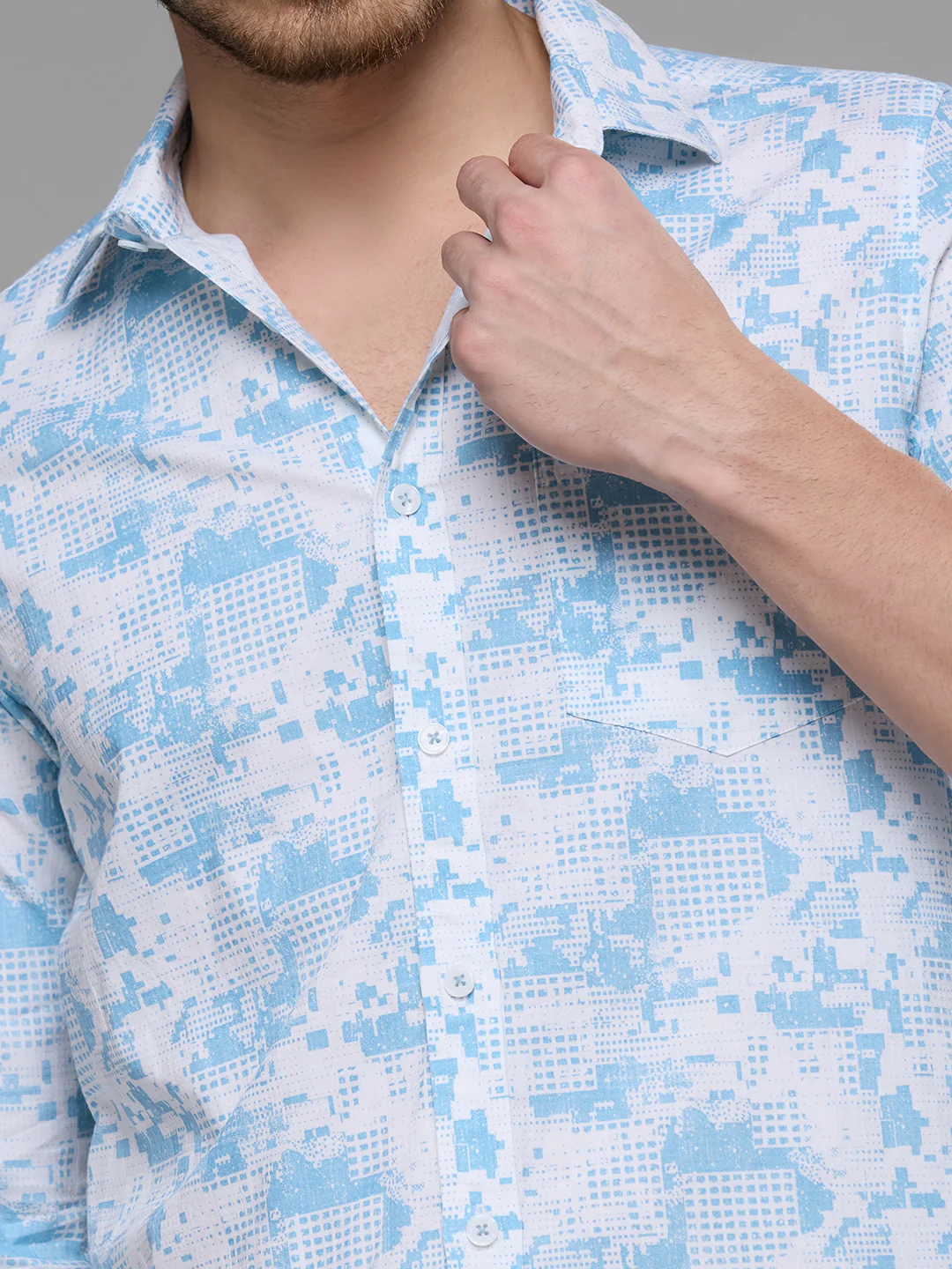 Men's Blue Printed Slim Fit Shirts - Image 7