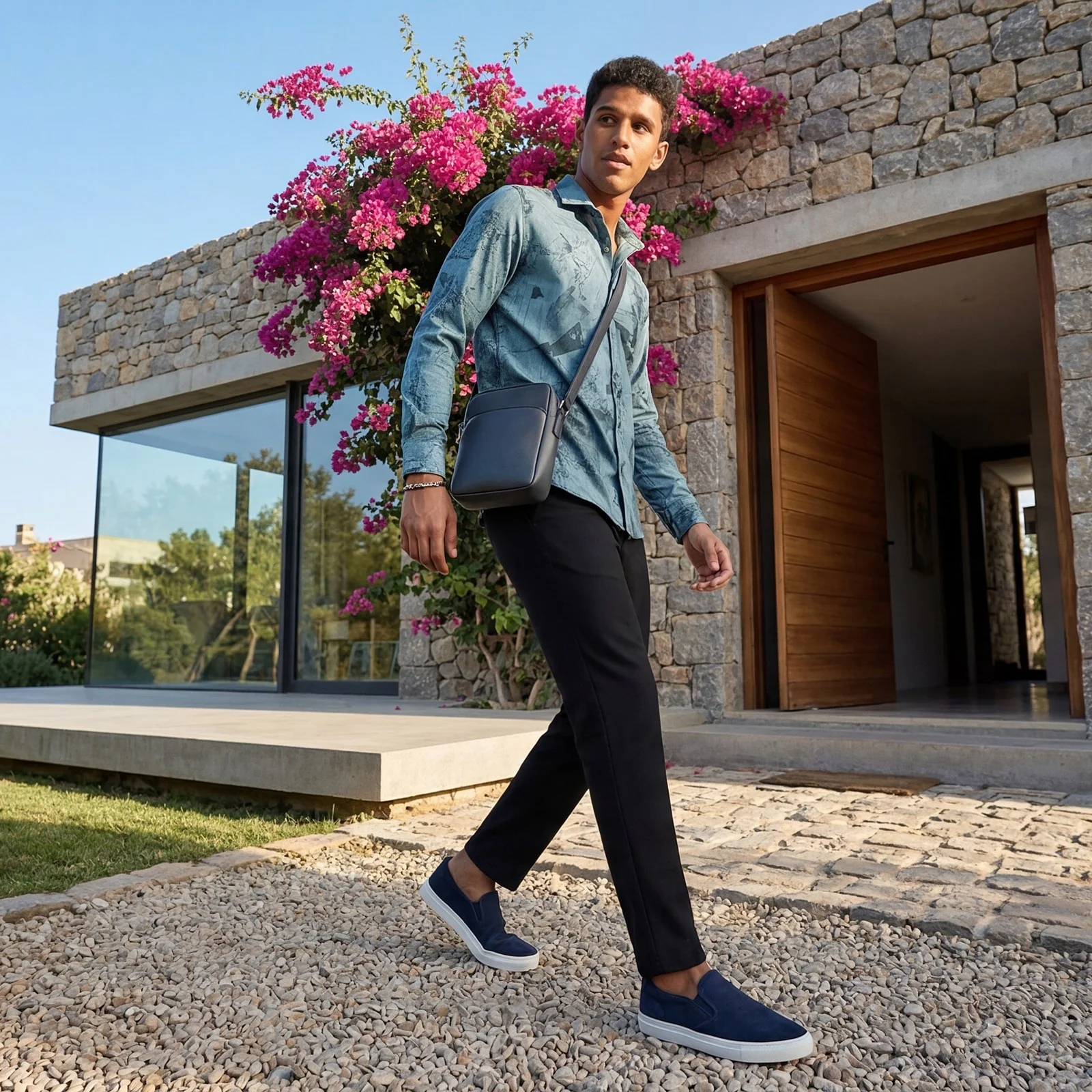Men's Blue Printed Slim Fit Shirts