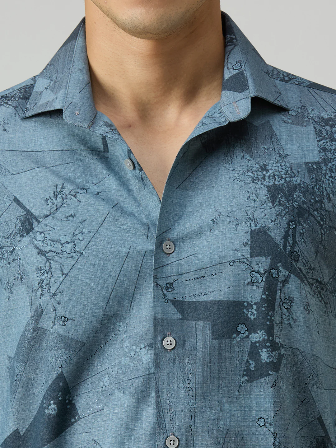 Men's Blue Printed Slim Fit Shirts - Image 7