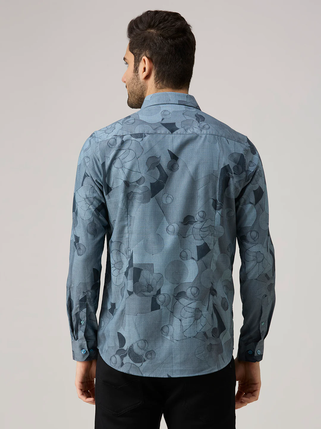 Men's Blue Printed Slim Fit Shirts - Image 6