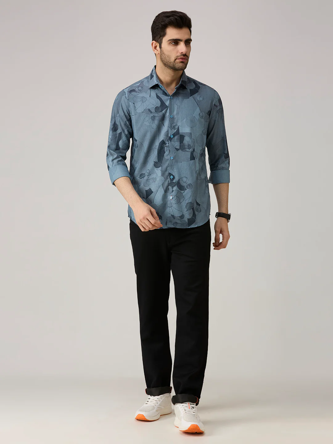 Men's Blue Printed Slim Fit Shirts - Image 8
