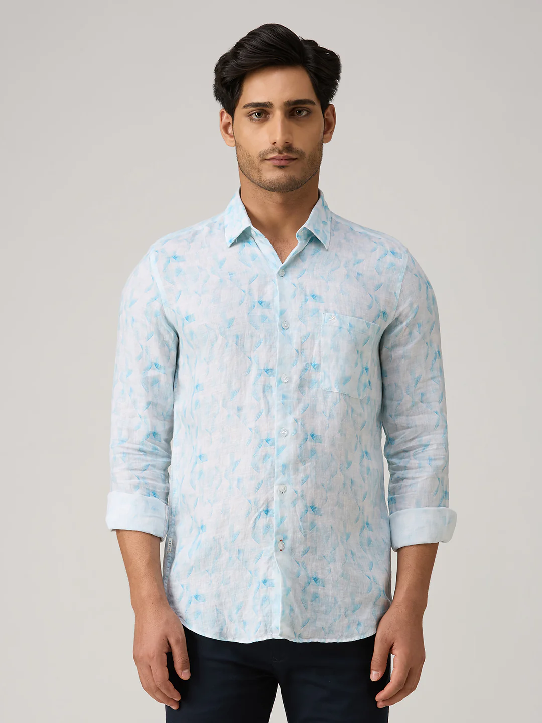 Men's Blue Printed Slim Fit Shirts - Image 3