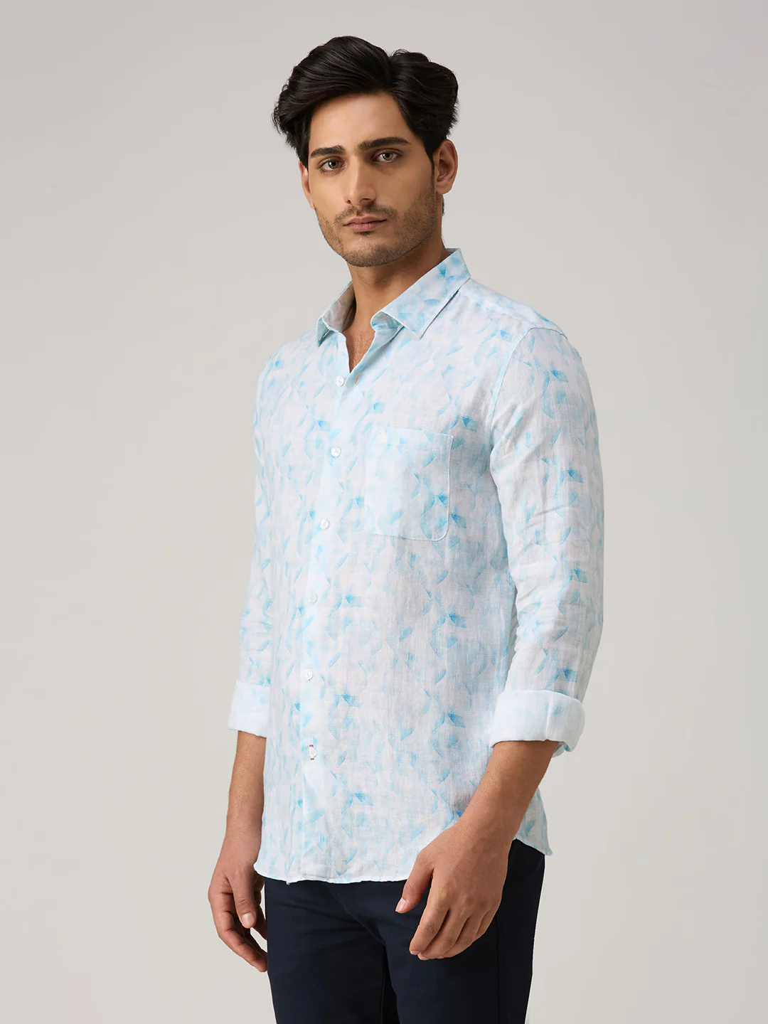 Men's Blue Printed Slim Fit Shirts - Image 4