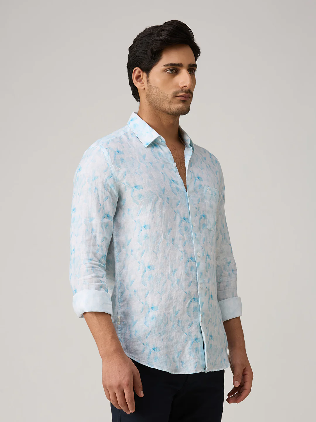 Men's Blue Printed Slim Fit Shirts - Image 5