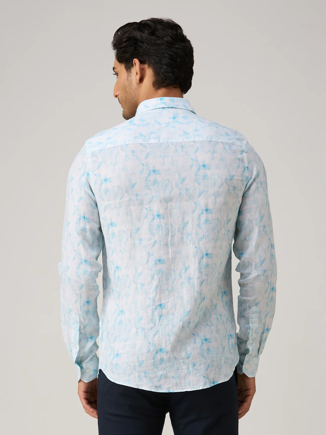 Men's Blue Printed Slim Fit Shirts - Image 6