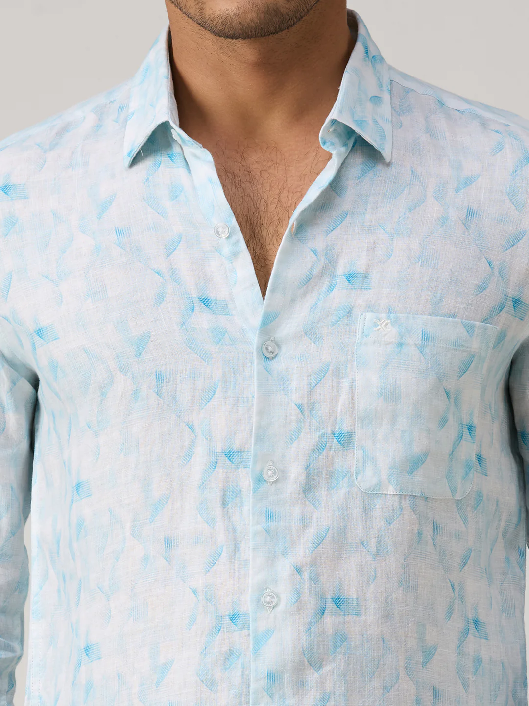 Men's Blue Printed Slim Fit Shirts - Image 7