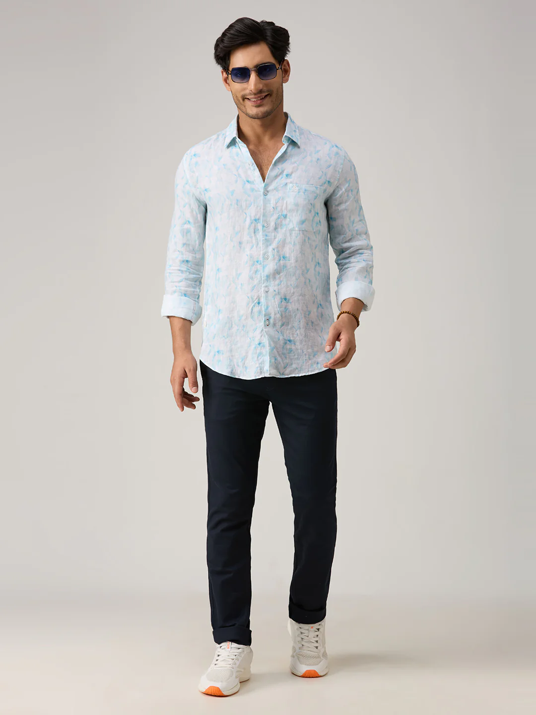 Men's Blue Printed Slim Fit Shirts - Image 8