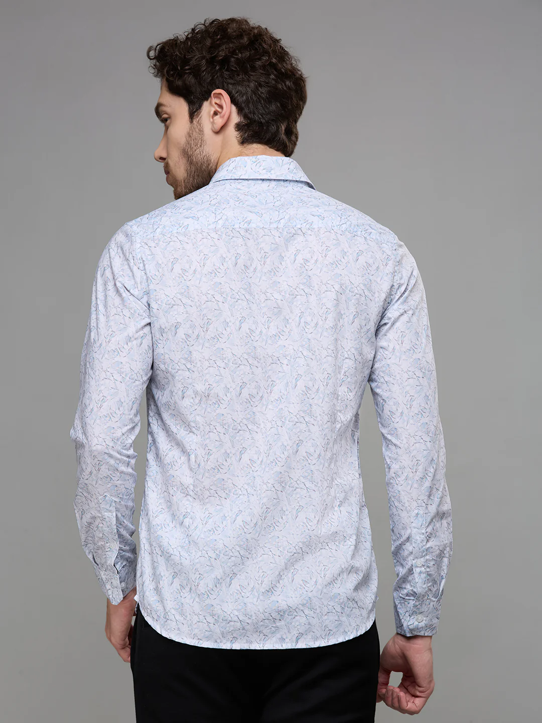 Men's Blue Printed Slim Fit Shirts - Image 6