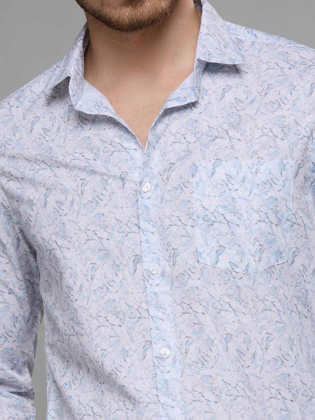 Men's Blue Printed Slim Fit Shirts - Image 7