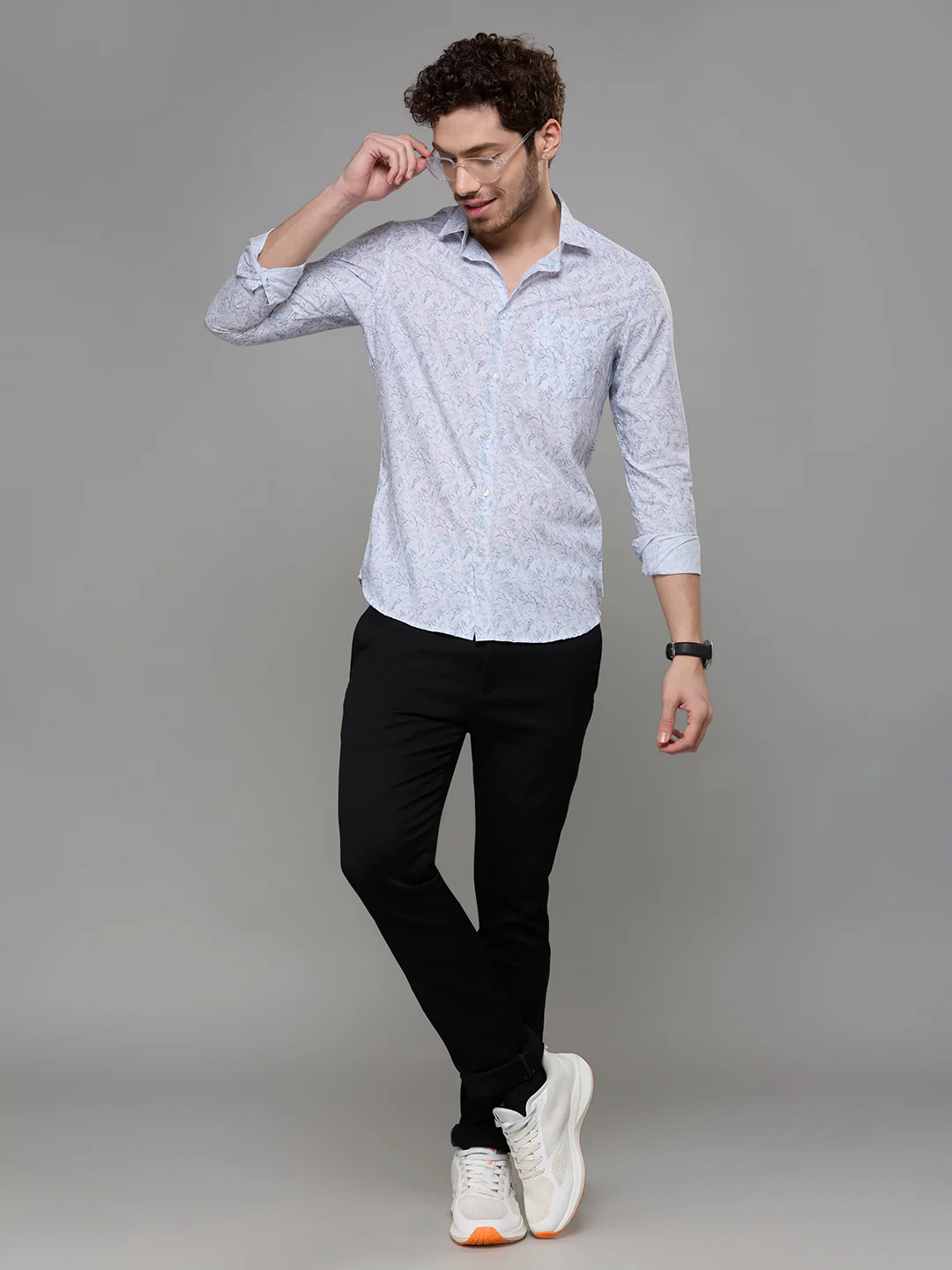 Men's Blue Printed Slim Fit Shirts - Image 8