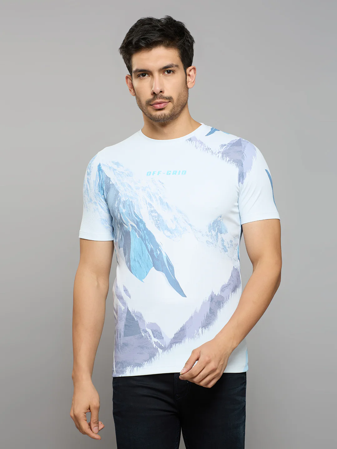 Men's Blue Printed Slim Fit T-Shirts