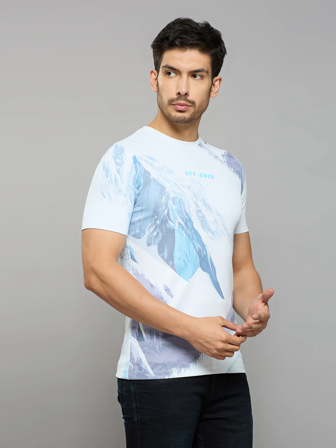 Men's Blue Printed Slim Fit T-Shirts - Image 3