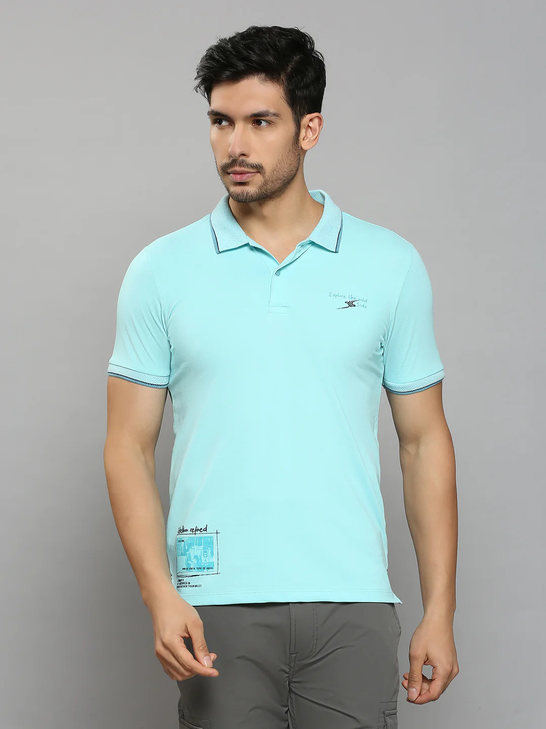 Men's Blue Printed Slim Fit T-Shirts