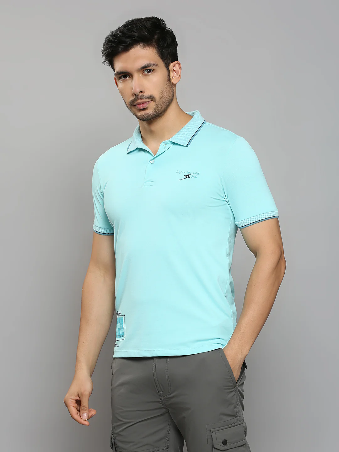 Men's Blue Printed Slim Fit T-Shirts - Image 2