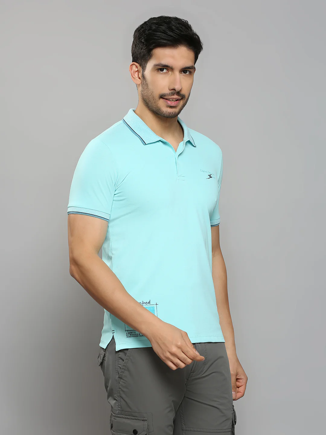 Men's Blue Printed Slim Fit T-Shirts - Image 3