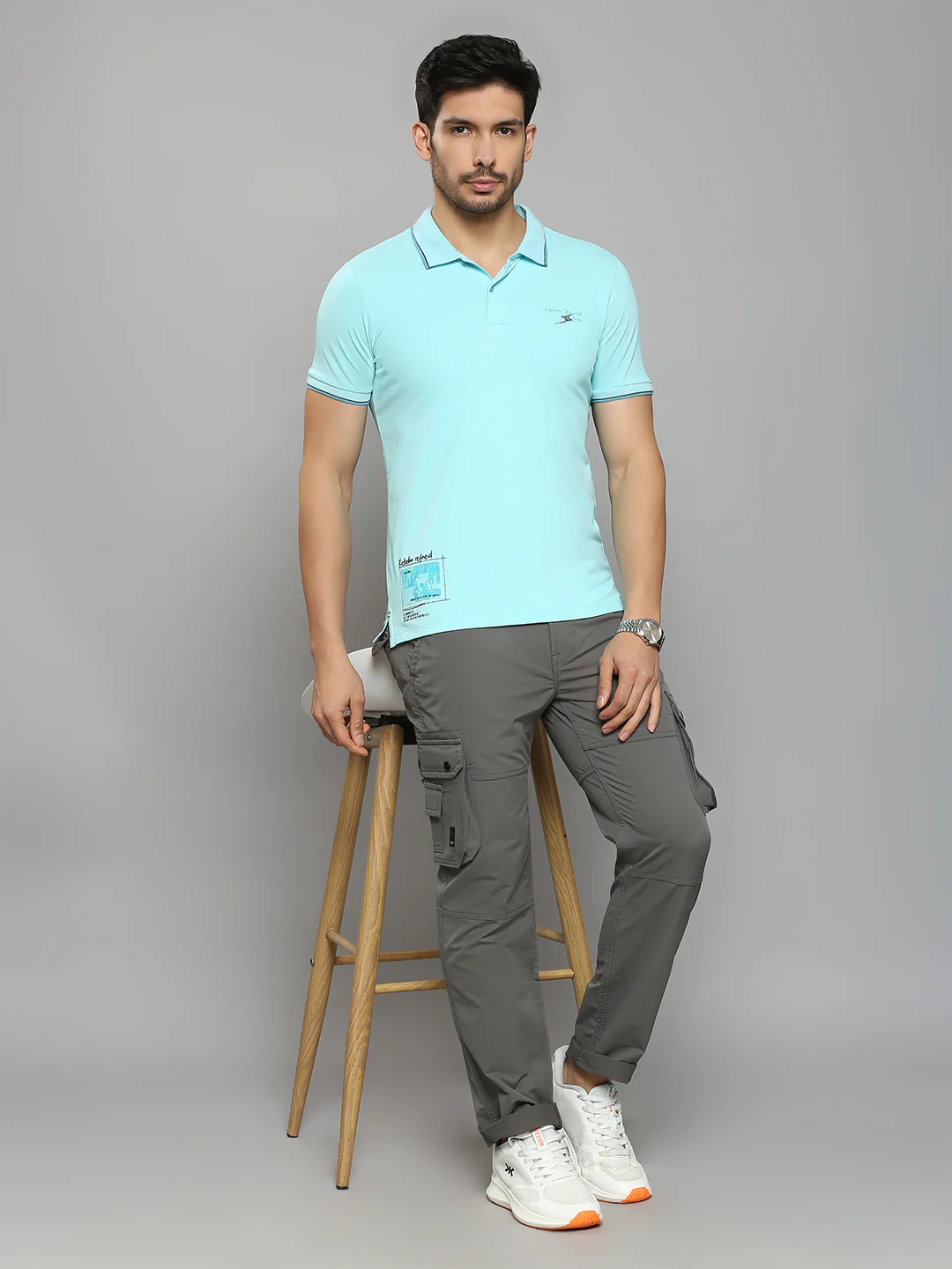 Men's Blue Printed Slim Fit T-Shirts - Image 6