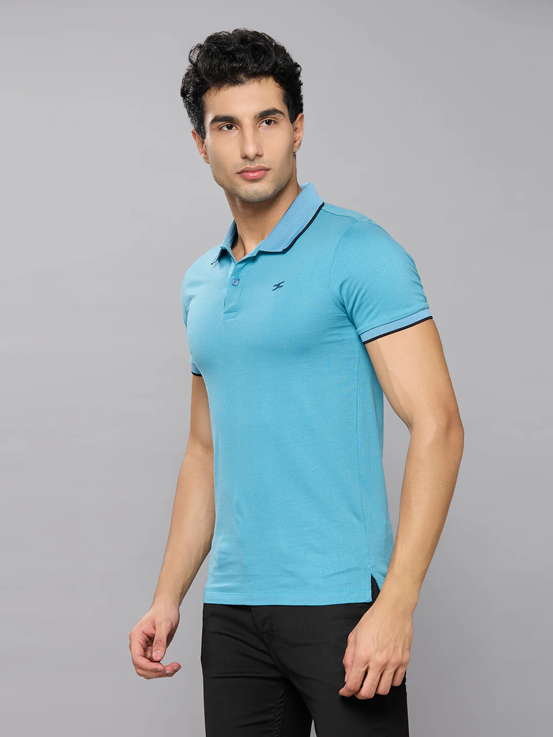 Men's Blue Printed Slim Fit T-Shirts - Image 2
