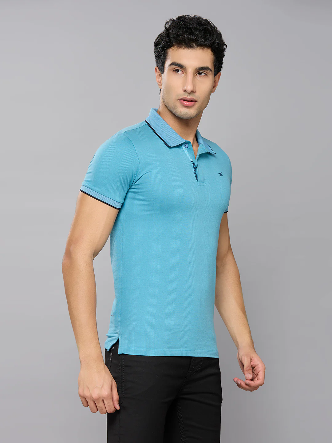 Men's Blue Printed Slim Fit T-Shirts - Image 3