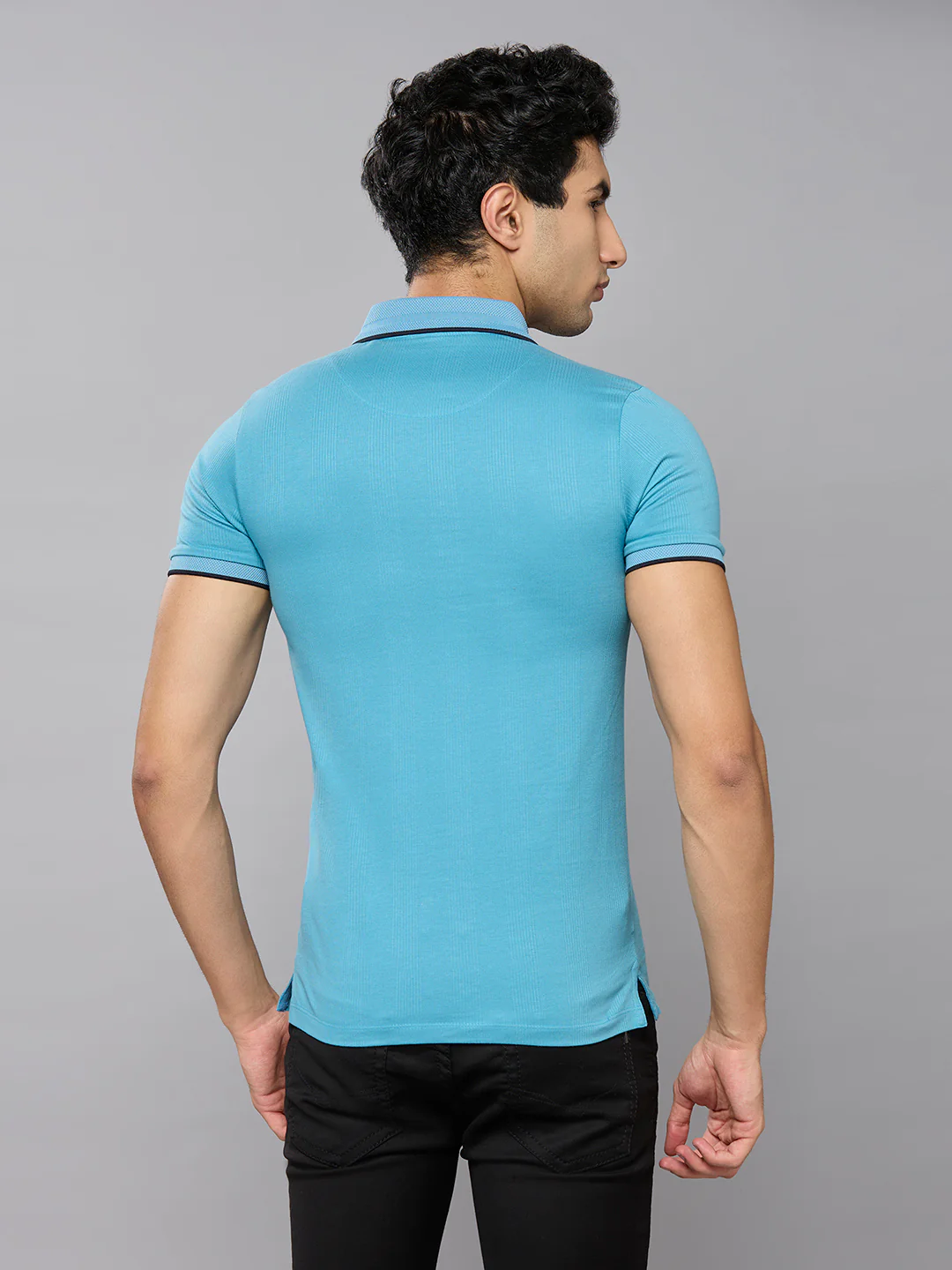Men's Blue Printed Slim Fit T-Shirts - Image 4