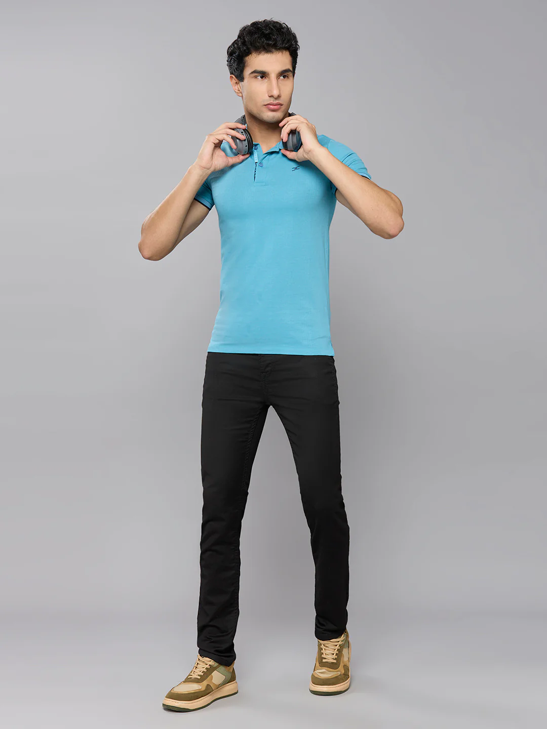Men's Blue Printed Slim Fit T-Shirts - Image 6