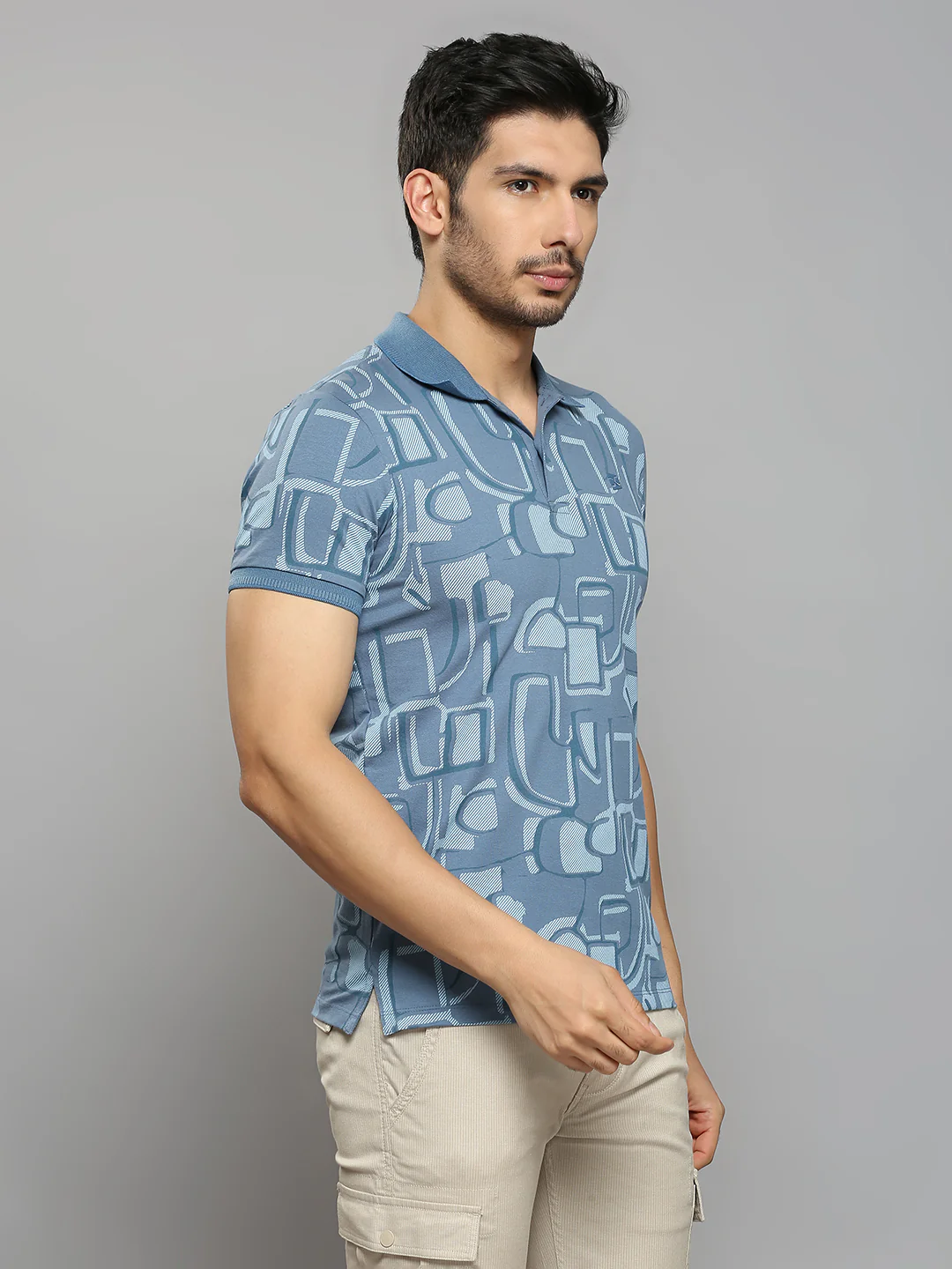 Men's Blue Printed Slim Fit T-Shirts - Image 3