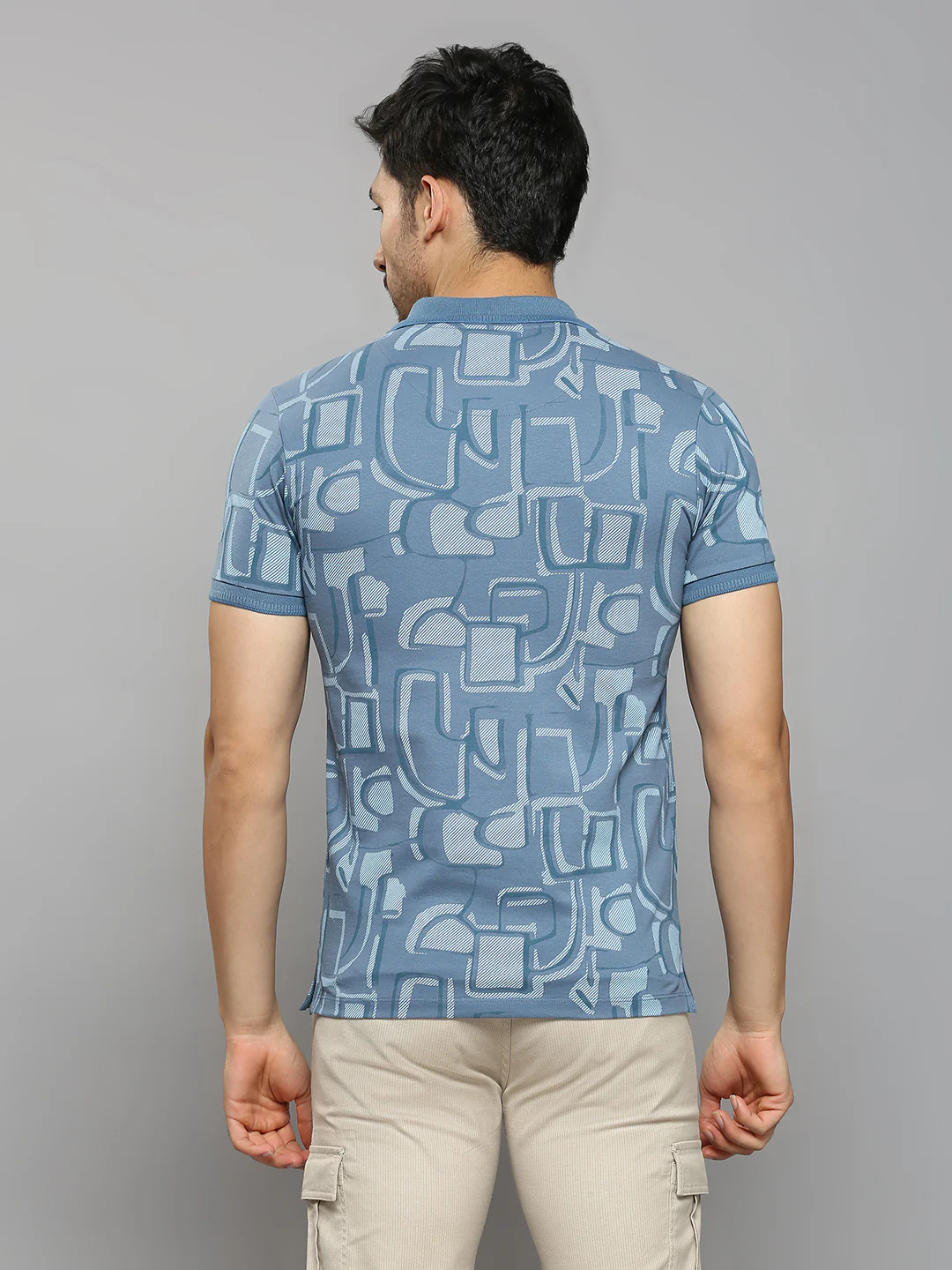Men's Blue Printed Slim Fit T-Shirts - Image 4